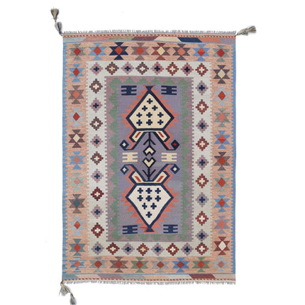 Kafkaas Kilim Hand-Woven Wool Kilim IVA0010306 - Natalia Rugs