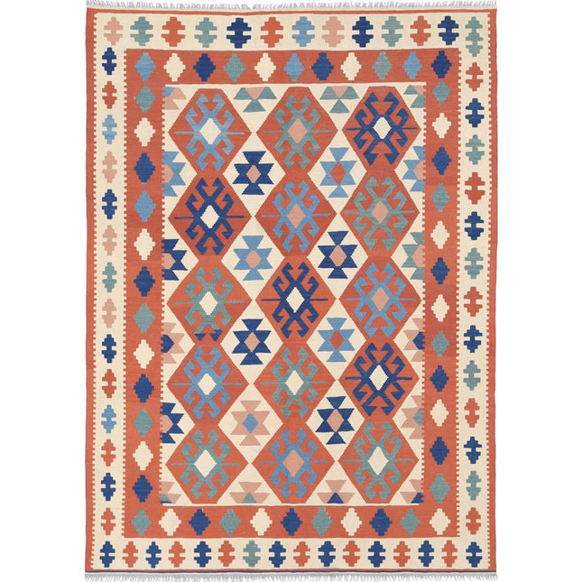 Kafkaas Kilim Hand-Woven Wool Kilim IVA0010342 - Natalia Rugs