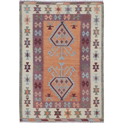 Kafkaas Kilim Hand-Woven Wool Kilim IVA0024678 - Natalia Rugs