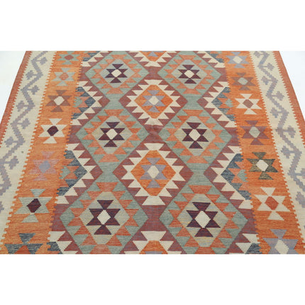 Kafkaas Kilim 5' 5" X 6' 10" Wool Hand-Woven Kilim 5' 5" X 6' 10" (165 X 208) / Multi / Multi