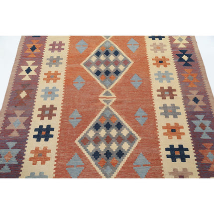 Kafkaas Kilim 4' 10" X 6' 9" Wool Hand-Woven Kilim 4' 10" X 6' 9" (147 X 206) / Multi / Multi