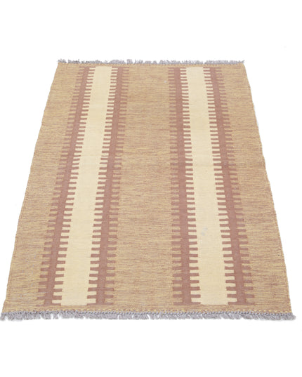 Kafkas Kilim 2' 7" X 4' 1" Hand Knotted Wool Kilim 2' 7" X 4' 1" (79 X 124) / Brown / Wool