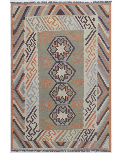 Kafkas Kilim 5' 11" X 8' 8" Hand Woven Wool Kilim 5' 11" X 8' 8" (180 X 264) / Brown / Wool