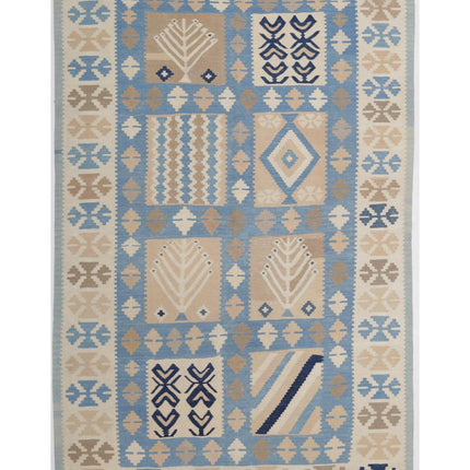 Kafkas Kilim 5' 8" X 8' 8" Hand Woven Wool Kilim 5' 8" X 8' 8" (173 X 264) / Blue / Wool