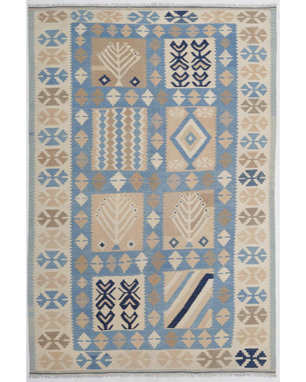 Kafkas Kilim 5' 8" X 8' 8" Hand Woven Wool Kilim 5' 8" X 8' 8" (173 X 264) / Blue / Wool