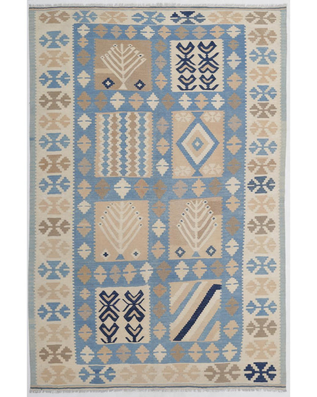 Kafkas Kilim 5' 8" X 8' 8" Hand Woven Wool Kilim 5' 8" X 8' 8" (173 X 264) / Blue / Wool