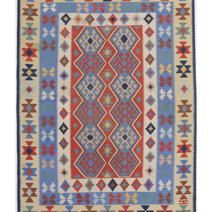 Kafkas Kilim 6' 1" X 8' 8" Hand Woven Wool Kilim 6' 1" X 8' 8" (185 X 264) / Blue / Wool