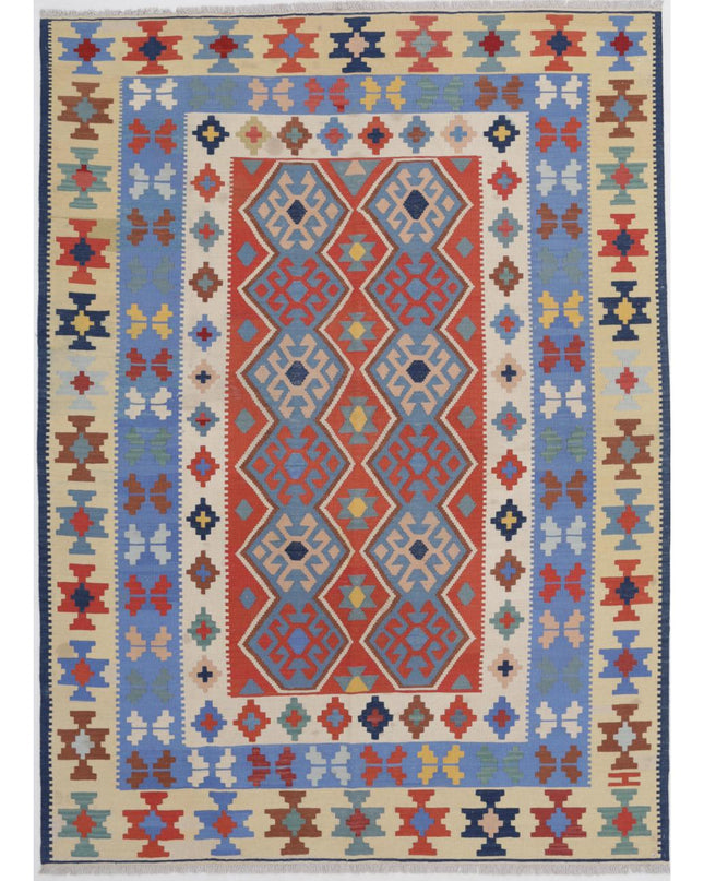 Kafkas Kilim 6' 1" X 8' 8" Hand Woven Wool Kilim 6' 1" X 8' 8" (185 X 264) / Blue / Wool