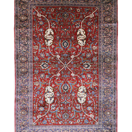 Kashan 4' 5" X 6' 9" Hand Knotted Silk Rug 4' 5" X 6' 9" (135 X 206) / Red / Silk