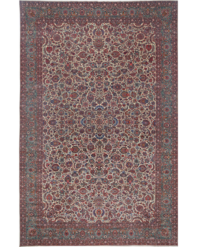 Kashan 13' 9" X 21' 6" Hand Knotted Wool Rug 13' 9" X 21' 6" (419 X 655) / Ivory / Wool