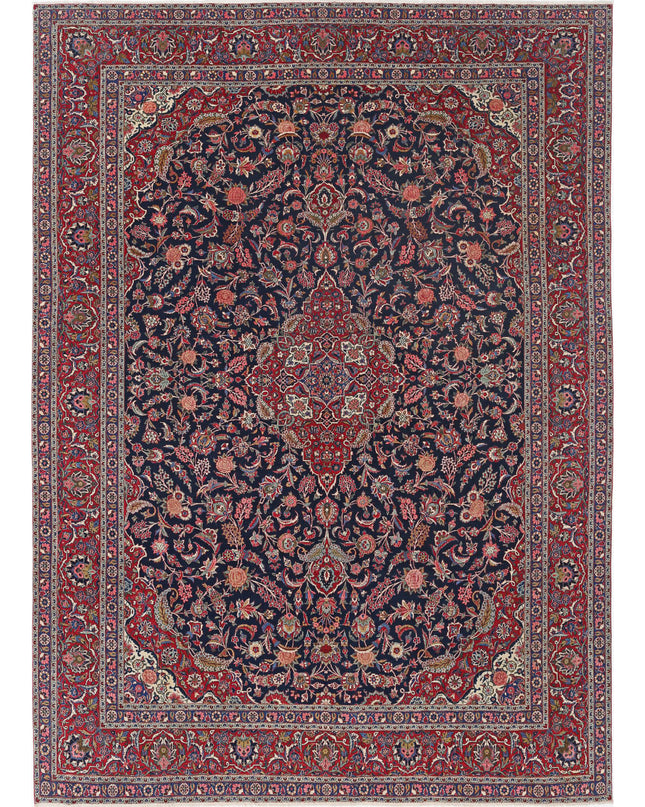 Kashan 10' 4" X 14' 4" Hand Knotted Wool Rug 10' 4" X 14' 4" (315 X 437) / Blue / Wool