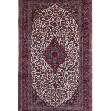 Kashan 8' 8" X 15' 9" Hand Knotted Wool Rug 8' 8" X 15' 9" (264 X 480) / Ivory / Wool
