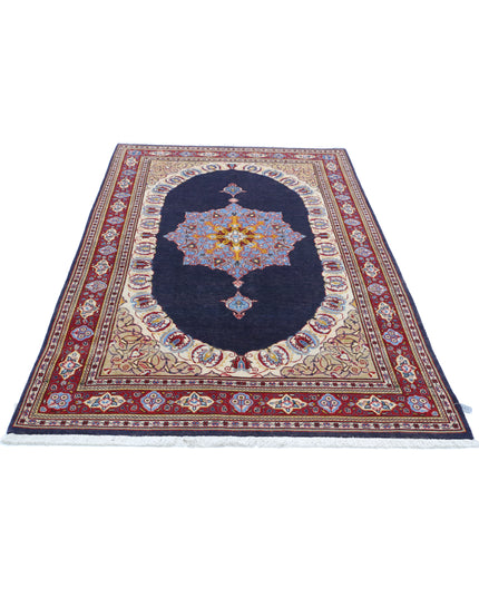 Kashan 4' 4" X 7' 3" Hand Knotted Wool Rug 4' 4" X 7' 3" (132 X 221) / Blue / Wool