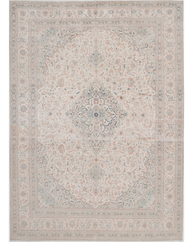 Kashan 9' 6" X 13' 2" Hand Knotted Wool Rug 9' 6" X 13' 2" (290 X 401) / Ivory / Wool