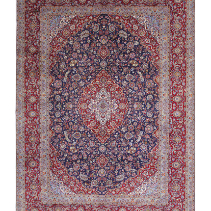 Kashan 9' 6" X 13' 3" Hand Knotted Wool Rug 9' 6" X 13' 3" (290 X 404) / Blue / Wool