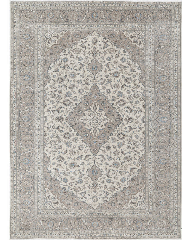 Kashan 9' 7" X 13' 1" Hand Knotted Wool Rug 9' 7" X 13' 1" (292 X 399) / Ivory / Wool