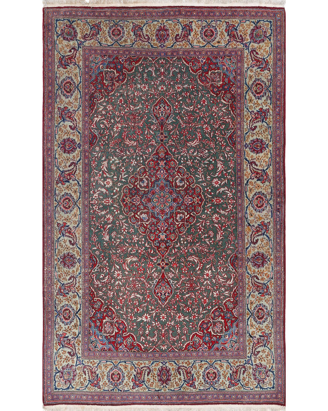 Kashan 4' 1" X 6' 9" Hand Knotted Wool & Silk Rug 4' 1" X 6' 9" (124 X 206) / Green / Wool & Silk