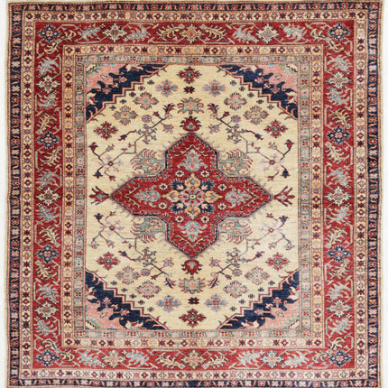 Kazak 6' 1" X 6' 4" Hand Knotted Wool Rug 6' 1" X 6' 4" (185 X 193) / Ivory / Wool