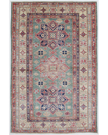 Kazak 3' 9" X 5' 8" Hand Knotted Wool Rug 3' 9" X 5' 8" (114 X 173) / Green / Wool