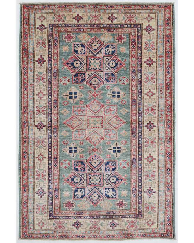 Kazak 3' 9" X 5' 8" Hand Knotted Wool Rug 3' 9" X 5' 8" (114 X 173) / Green / Wool