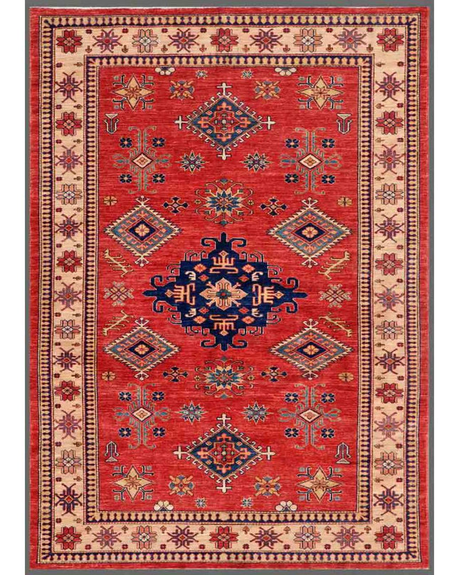 Kazak 5' 5" X 7' 7" Hand Knotted Wool Rug 5' 5" X 7' 7" (165 X 231) / Red / Wool