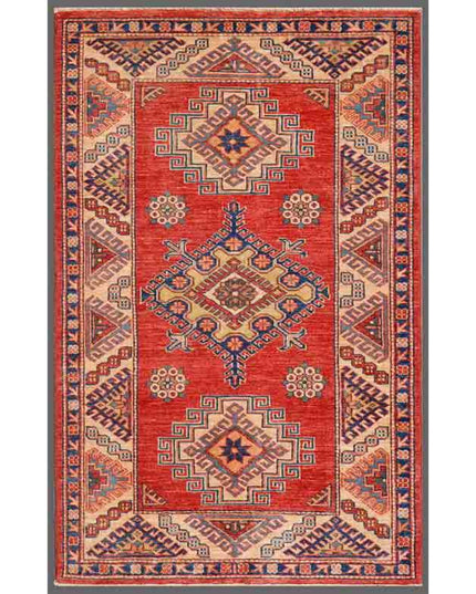 Kazak 3' 0" X 4' 9" Hand Knotted Wool Rug 3' 0" X 4' 9" (91 X 145) / Red / Wool