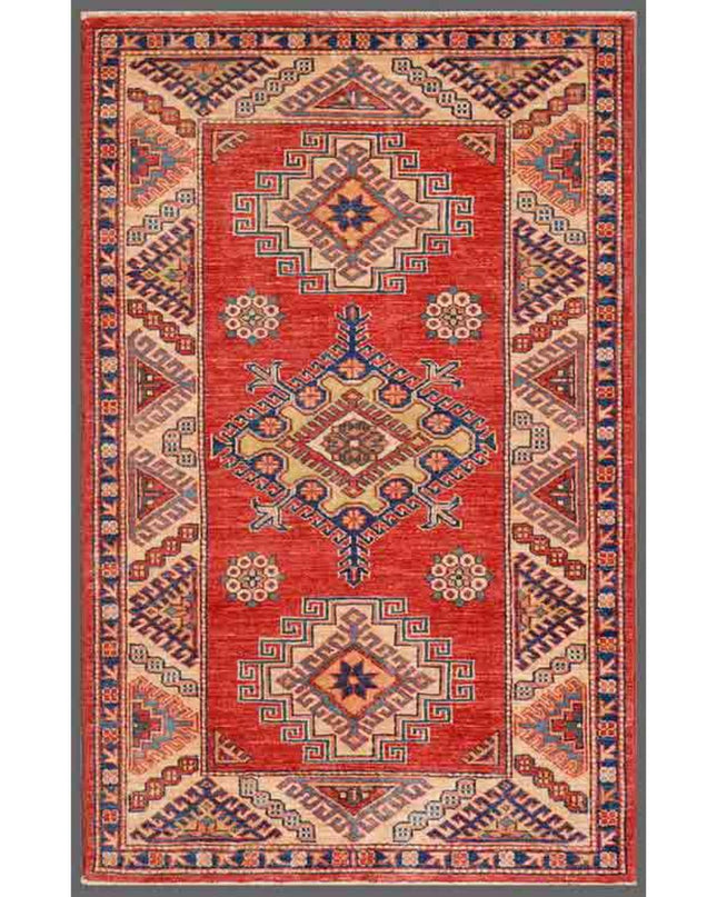 Kazak 3' 0" X 4' 9" Hand Knotted Wool Rug 3' 0" X 4' 9" (91 X 145) / Red / Wool