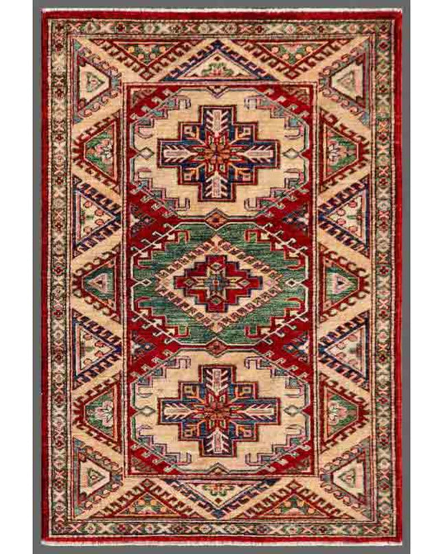 Kazak 3' 0" X 4' 6" Hand Knotted Wool Rug 3' 0" X 4' 6" (91 X 137) / Red / Wool