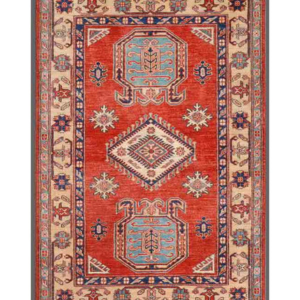Kazak 3' 2" X 4' 9" Hand Knotted Wool Rug 3' 2" X 4' 9" (97 X 145) / Red / Wool