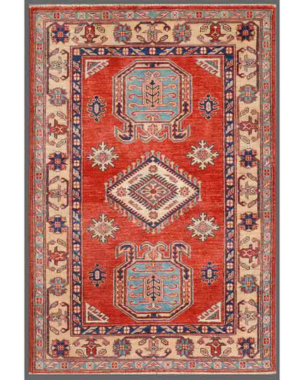 Kazak 3' 2" X 4' 9" Hand Knotted Wool Rug 3' 2" X 4' 9" (97 X 145) / Red / Wool