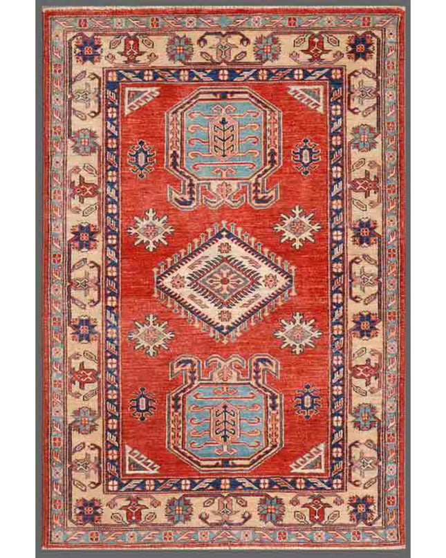 Kazak 3' 2" X 4' 9" Hand Knotted Wool Rug 3' 2" X 4' 9" (97 X 145) / Red / Wool