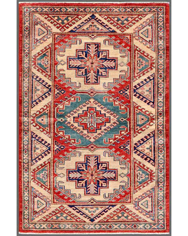 Kazak 3' 2" X 4' 10" Hand Knotted Wool Rug 3' 2" X 4' 10" (97 X 147) / Red / Wool