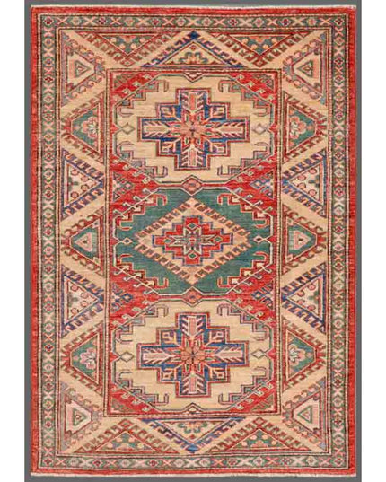 Kazak 3' 2" X 4' 6" Hand Knotted Wool Rug 3' 2" X 4' 6" (97 X 137) / Red / Wool