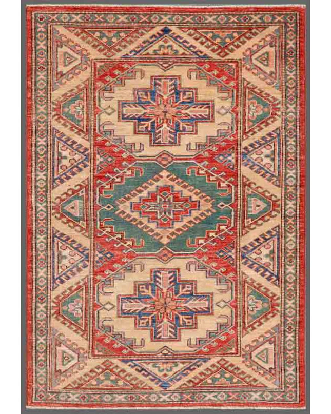 Kazak 3' 2" X 4' 6" Hand Knotted Wool Rug 3' 2" X 4' 6" (97 X 137) / Red / Wool