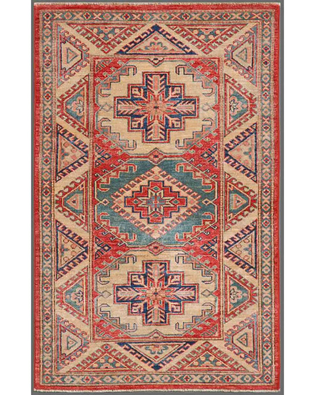 Kazak 3' 1" X 4' 9" Hand Knotted Wool Rug 3' 1" X 4' 9" (94 X 145) / Red / Wool