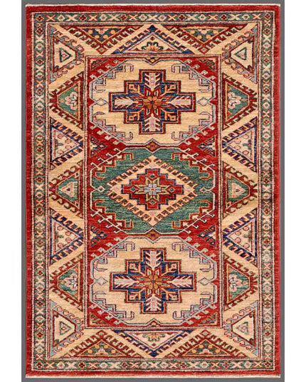 Kazak 3' 0" X 4' 6" Hand Knotted Wool Rug 3' 0" X 4' 6" (91 X 137) / Red / Wool