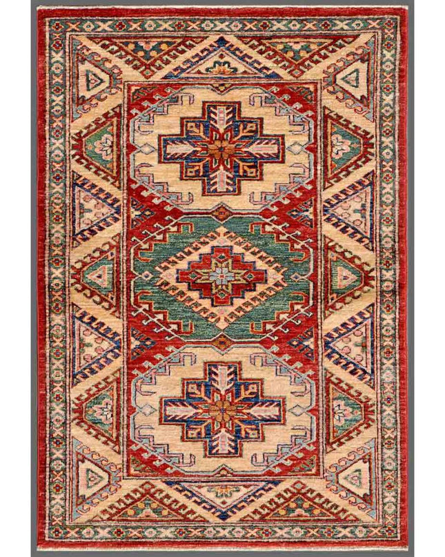 Kazak 3' 0" X 4' 6" Hand Knotted Wool Rug 3' 0" X 4' 6" (91 X 137) / Red / Wool