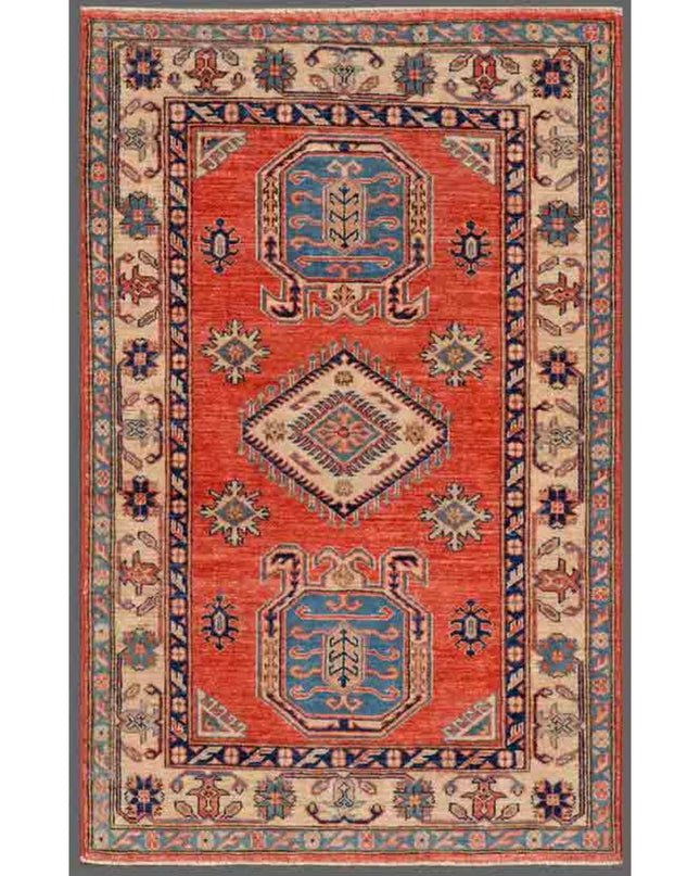 Kazak 3' 2" X 5' 0" Hand Knotted Wool Rug 3' 2" X 5' 0" (97 X 152) / Red / Wool