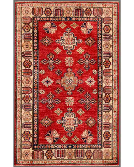 Kazak 3' 4" X 5' 2" Hand Knotted Wool Rug 3' 4" X 5' 2" (101 X 158) / Red / Wool