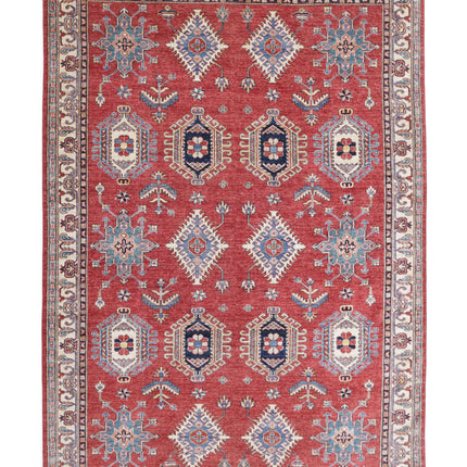 Kazak 6' 7" X 9' 8" Hand Knotted Wool Rug 6' 7" X 9' 8" (201 X 295) / Red / Wool