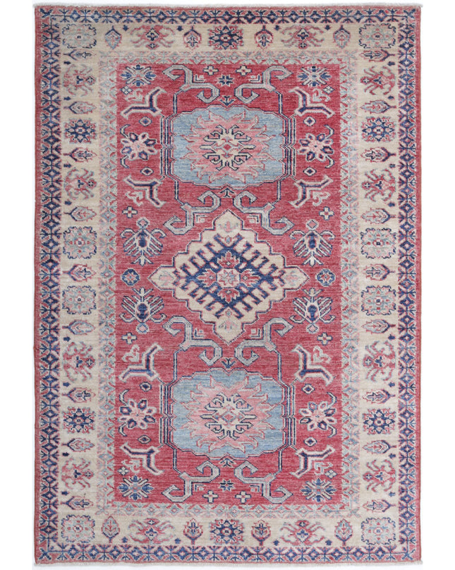 Kazak 3' 4" X 5' 0" Hand Knotted Wool Rug 3' 4" X 5' 0" (101 X 152) / Red / Wool