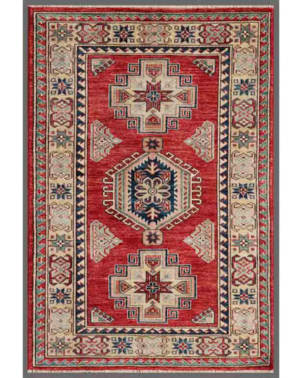 Kazak 3' 0" X 4' 6" Hand Knotted Wool Rug 3' 0" X 4' 6" (91 X 137) / Red / Wool