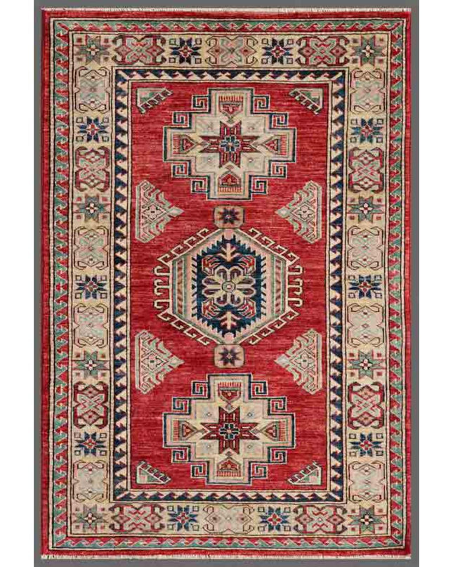 Kazak 3' 0" X 4' 6" Hand Knotted Wool Rug 3' 0" X 4' 6" (91 X 137) / Red / Wool