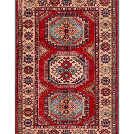 Kazak 3' 2" X 4' 10" Hand Knotted Wool Rug 3' 2" X 4' 10" (97 X 147) / Red / Wool