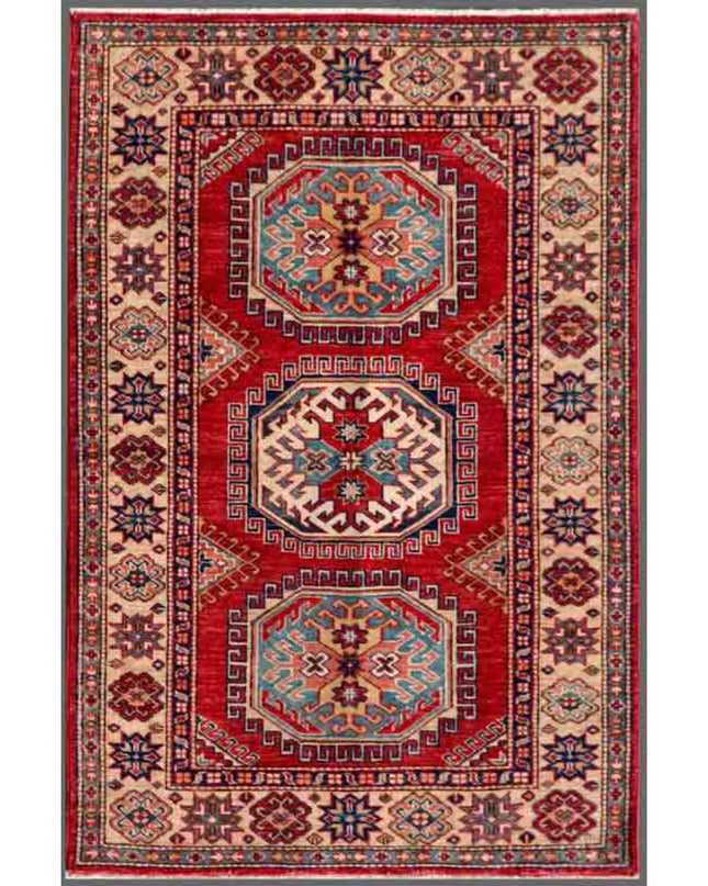 Kazak 3' 2" X 4' 10" Hand Knotted Wool Rug 3' 2" X 4' 10" (97 X 147) / Red / Wool