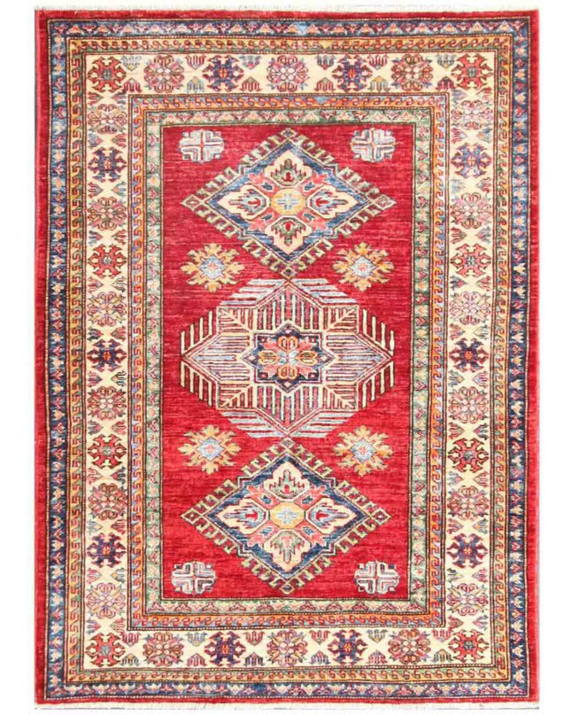 Kazak 3' 5" X 4' 7" Hand Knotted Wool Rug 3' 5" X 4' 7" (104 X 140) / Red / Wool