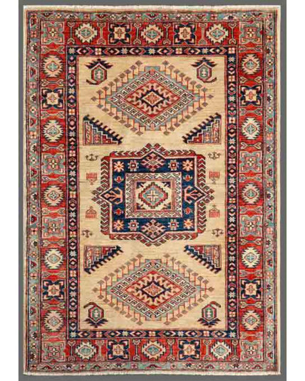 Kazak 3' 5" X 5' 0" Hand Knotted Wool Rug 3' 5" X 5' 0" (104 X 152) / Ivory / Wool