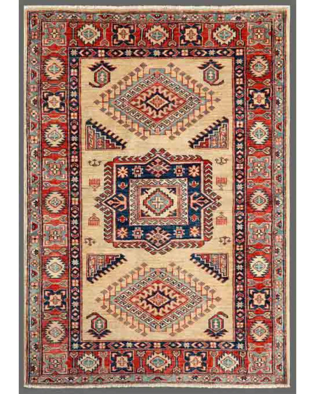 Kazak 3' 5" X 5' 0" Hand Knotted Wool Rug 3' 5" X 5' 0" (104 X 152) / Ivory / Wool