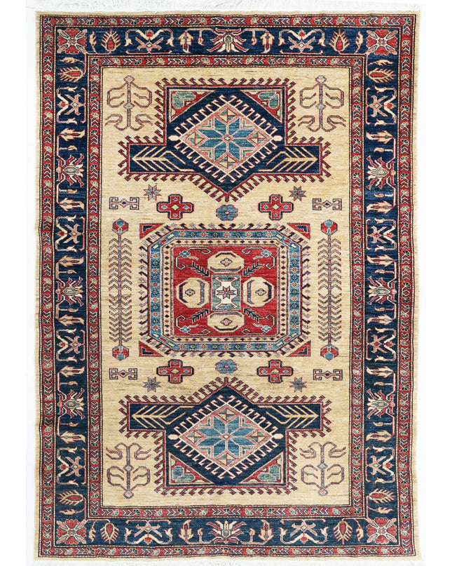 Kazak 5' 5" X 8' 0" Hand Knotted Wool Rug 5' 5" X 8' 0" (165 X 244) / Ivory / Wool