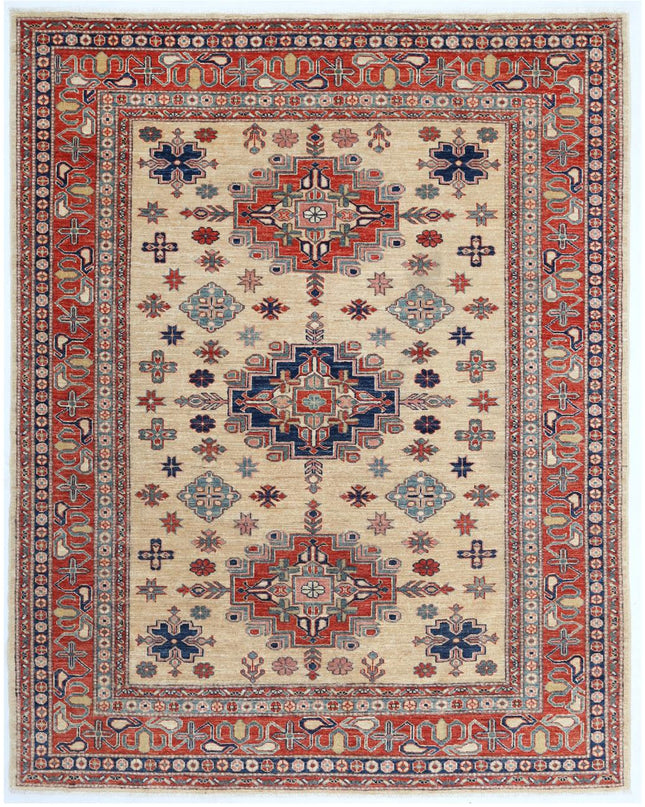 Kazak 6' 1" X 7' 6" Hand Knotted Wool Rug 6' 1" X 7' 6" (185 X 229) / Ivory / Wool